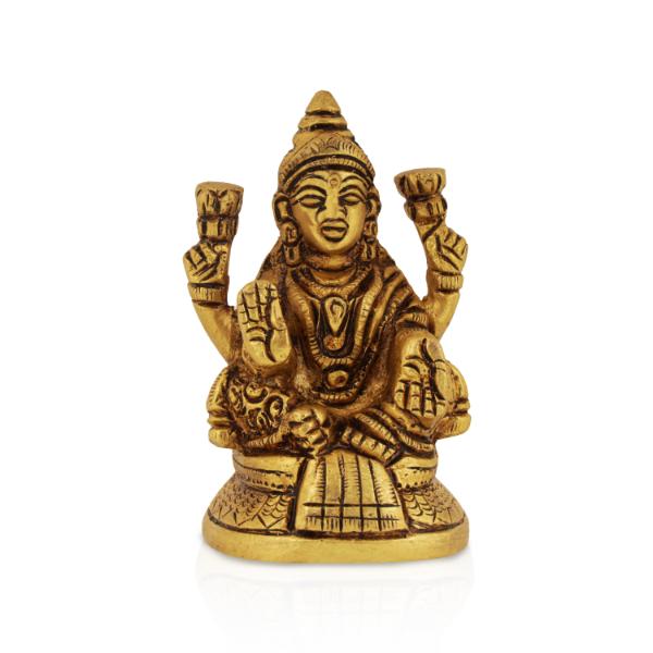 Lakshmi Statue Sitting On Base - 3 x 2 Inches | Laxmi Statue/ Antique Brass Idol/ Laxmi Idol for Pooja