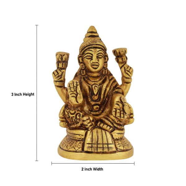 Lakshmi Statue Sitting On Base - 3 x 2 Inches | Laxmi Statue/ Antique Brass Idol/ Laxmi Idol for Pooja