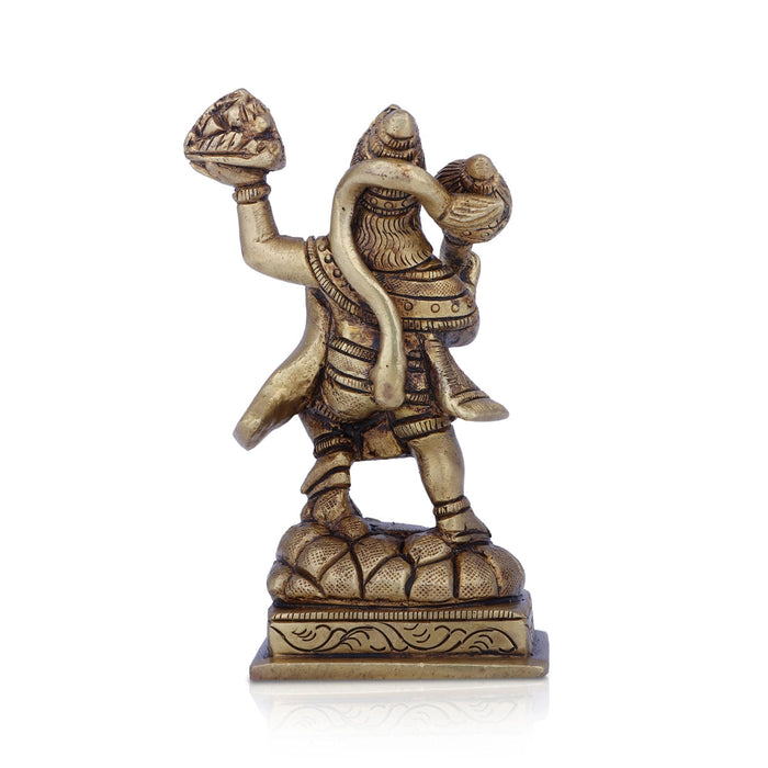 Hanuman Statue Lifting Sanjeevani Mountain - 4 x 3 Inches | Antique Brass Idol/ Anjaneya Statue for Pooja
