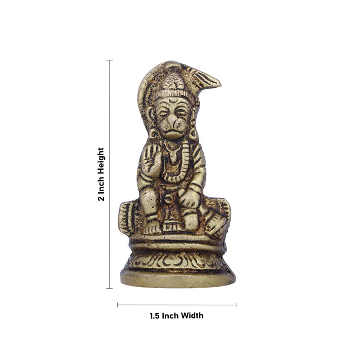 Anjaneya Statue - 2 X 1.5 Inches | Hanuman Statue/ Antique Brass Idol For Pooja