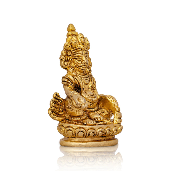 Kuber Statue Sitting On Flower Base - 3 x 2 Inches | Kuber Murti/ Antique Brass Idol/ Kubera Statue for Pooja