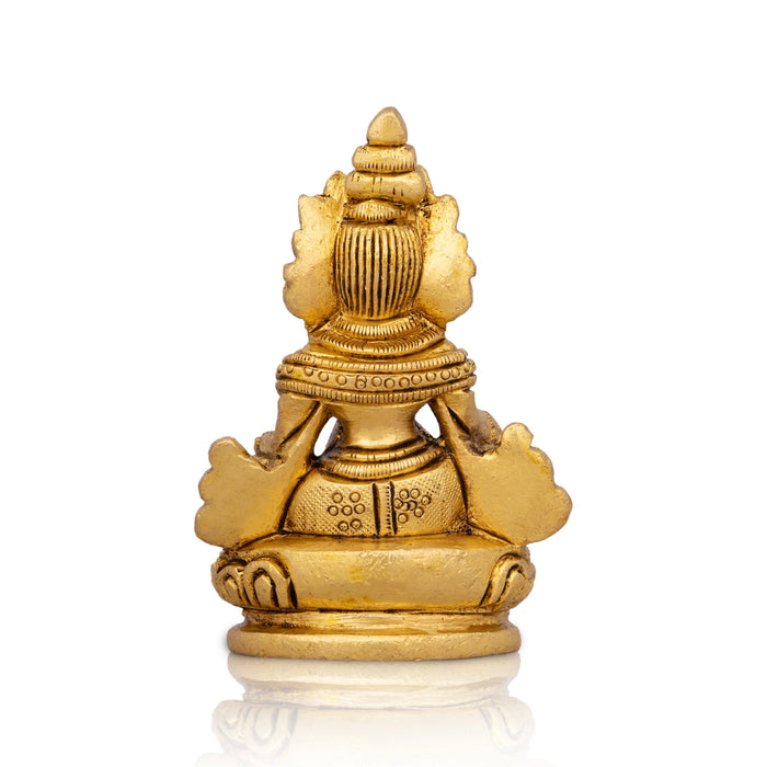 Kuber Statue Sitting On Flower Base - 3 x 2 Inches | Kuber Murti/ Antique Brass Idol/ Kubera Statue for Pooja