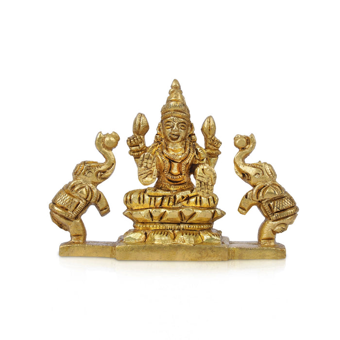 Gajalakshmi Idol With 2 Elephants- 2.25 x 2.75 Inches | Antique Brass Idol/Gajalaxmi Murti For Wealth Blessings