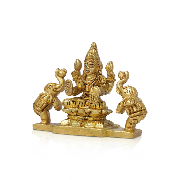 Gajalakshmi Idol With 2 Elephants- 2.25 x 2.75 Inches | Antique Brass Idol/Gajalaxmi Murti For Wealth Blessings