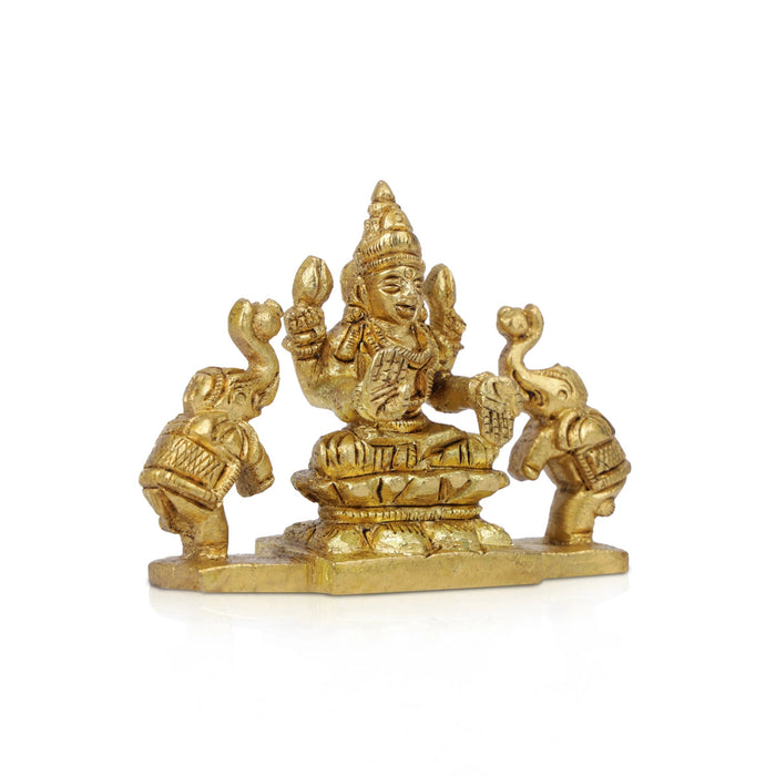 Gajalakshmi Idol With 2 Elephants- 2.25 x 2.75 Inches | Antique Brass Idol/Gajalaxmi Murti For Wealth Blessings