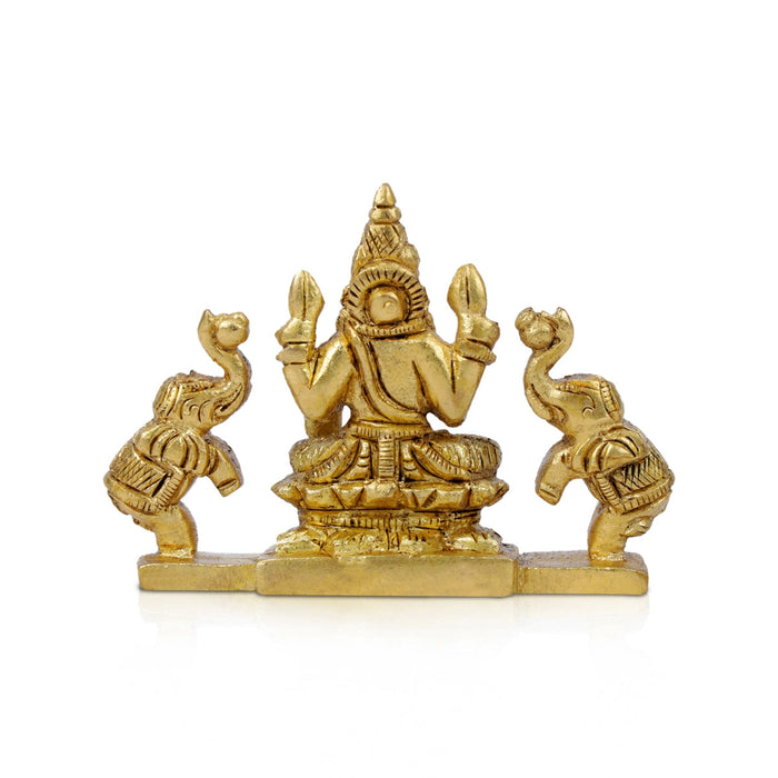 Gajalakshmi Idol With 2 Elephants- 2.25 x 2.75 Inches | Antique Brass Idol/Gajalaxmi Murti For Wealth Blessings