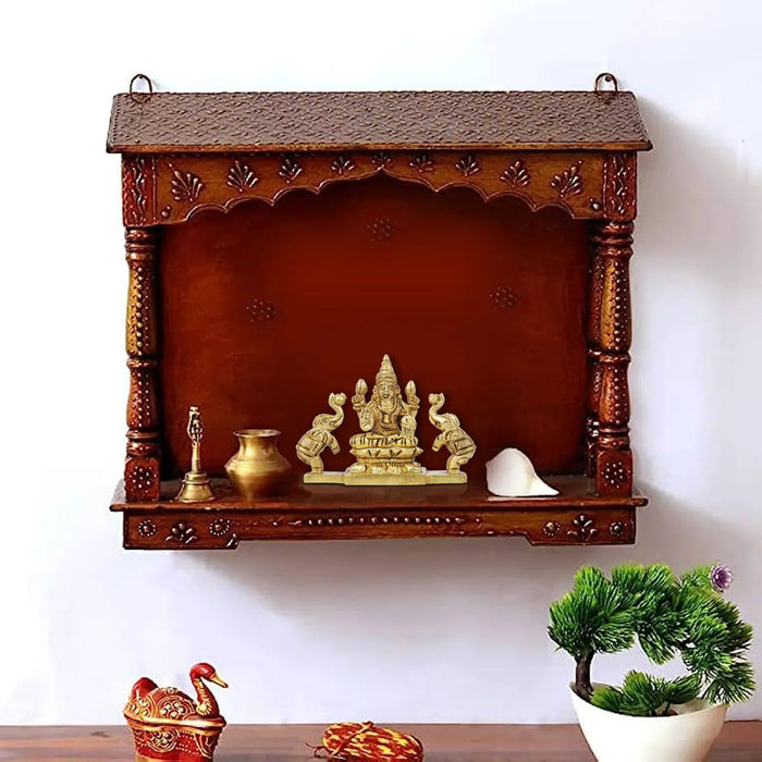 Gajalakshmi Idol With 2 Elephants- 2.25 x 2.75 Inches | Antique Brass Idol/Gajalaxmi Murti For Wealth Blessings