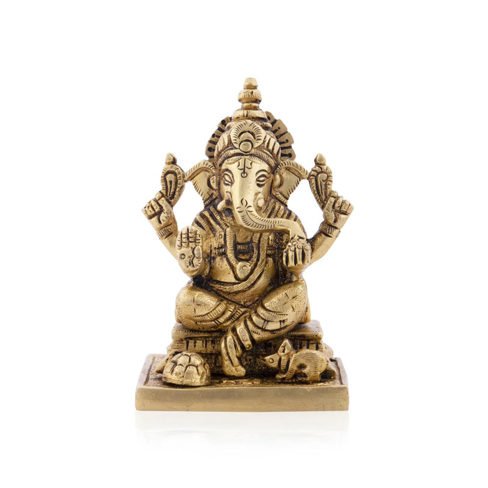 Ganesh Murti - 3.5 x 2.75Inches | Antique Brass Statue/ Ganpati Murti for Pooja/ 655 Gms Approx