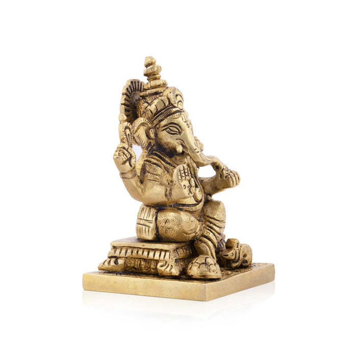 Ganesh Murti - 3.5 x 2.75Inches | Antique Brass Statue/ Ganpati Murti for Pooja/ 655 Gms Approx