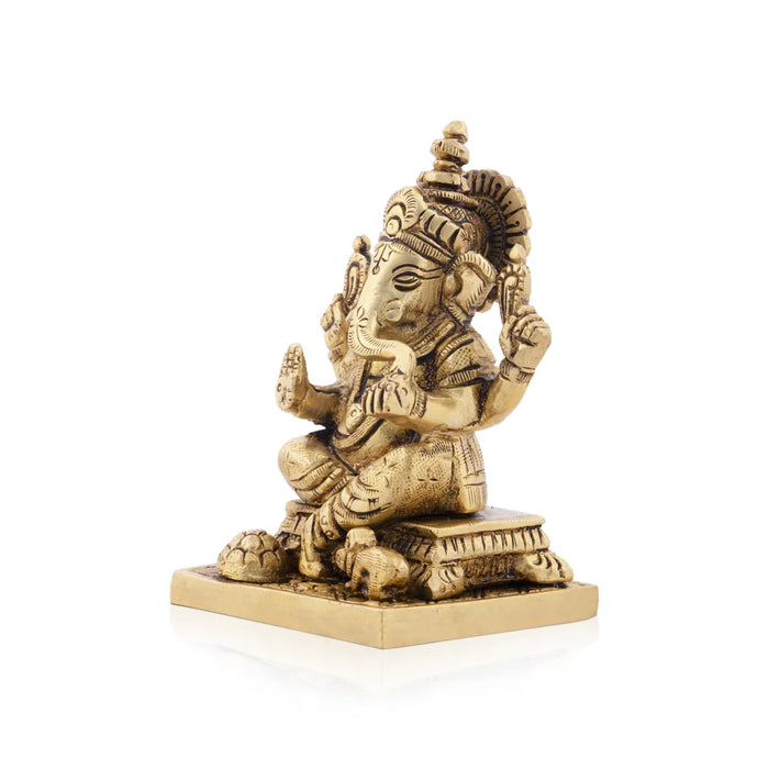 Ganesh Murti - 3.5 x 2.75Inches | Antique Brass Statue/ Ganpati Murti for Pooja/ 655 Gms Approx