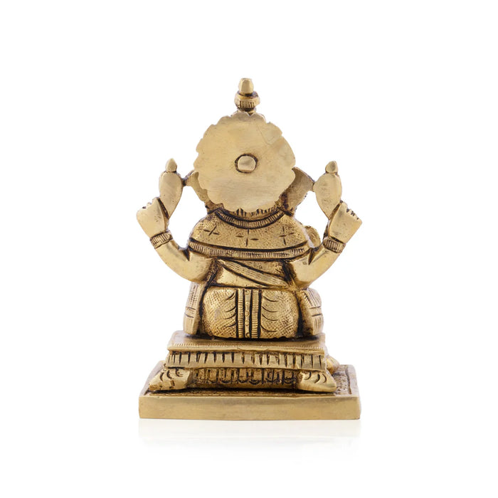 Ganesh Murti - 3.5 x 2.75Inches | Antique Brass Statue/ Ganpati Murti for Pooja/ 655 Gms Approx