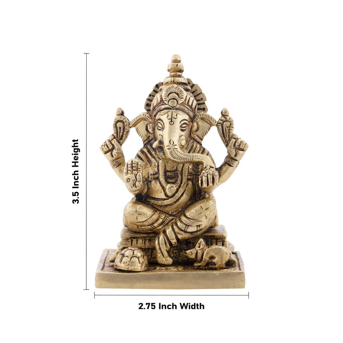 Ganesh Murti - 3.5 x 2.75Inches | Antique Brass Statue/ Ganpati Murti for Pooja/ 655 Gms Approx