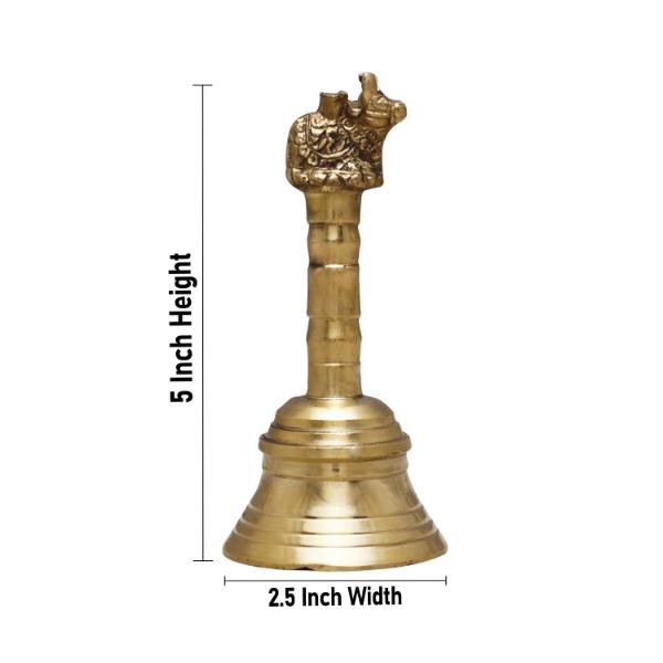 Hand Bell - 5 x 2.5 Inches | Nandi Handle Brass Bell/ Ghanti/ Pooja Bell for Home