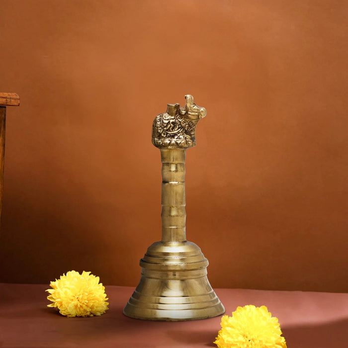 Hand Bell - 5 x 2.5 Inches | Nandi Handle Brass Bell/ Ghanti/ Pooja Bell for Home