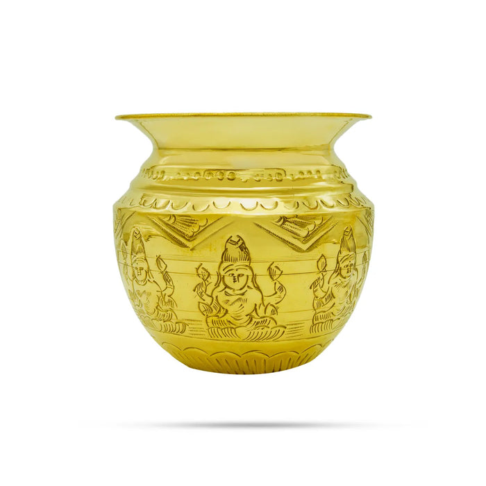 Brass Lota - 4.5 x 4.5 Inches | Brass Kalash/ Ashtalakshmi Design Chombu/ Pooja Pot for Home