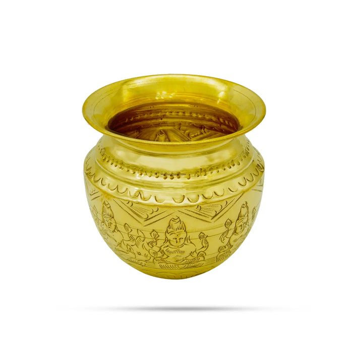 Brass Lota - 4.5 x 4.5 Inches | Brass Kalash/ Ashtalakshmi Design Chombu/ Pooja Pot for Home