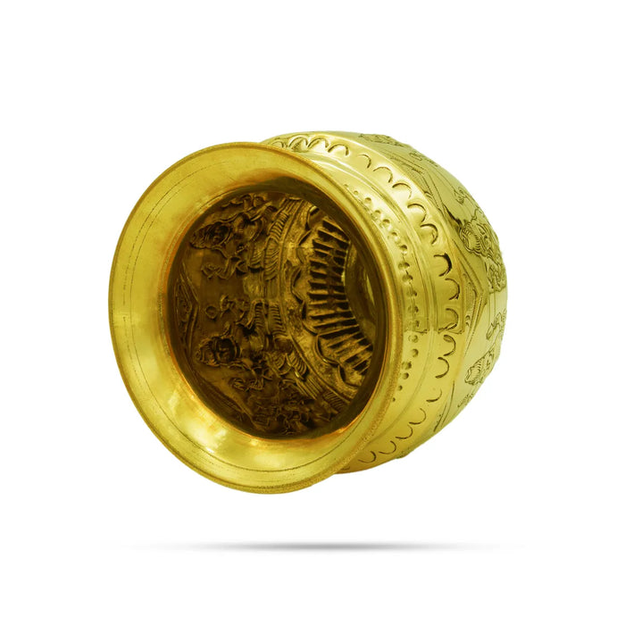 Brass Lota - 4.5 x 4.5 Inches | Brass Kalash/ Ashtalakshmi Design Chombu/ Pooja Pot for Home