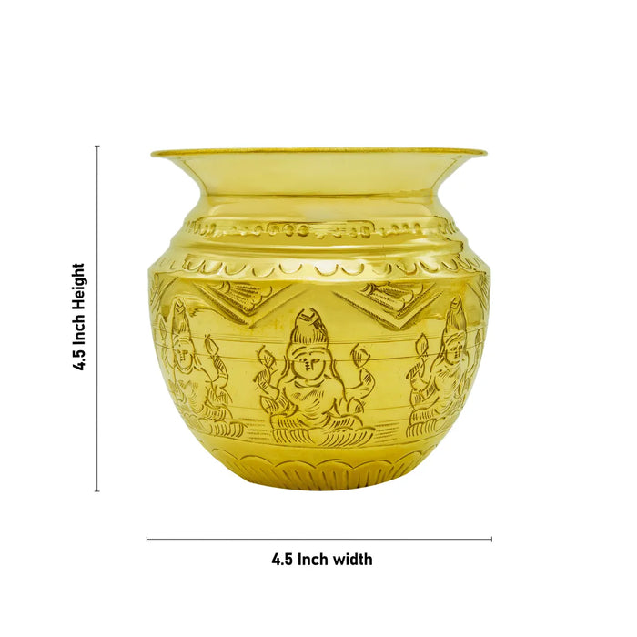 Brass Lota - 4.5 x 4.5 Inches | Brass Kalash/ Ashtalakshmi Design Chombu/ Pooja Pot for Home