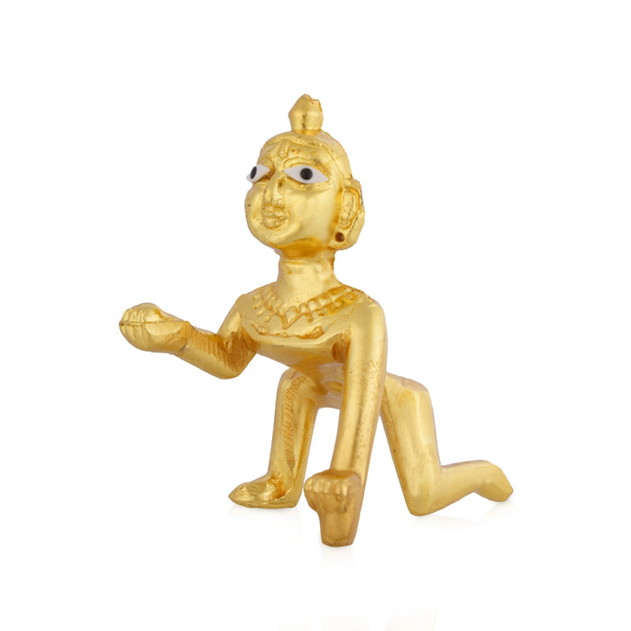 Crawling Krishna Murti - 3.25 x 2.75 Inches | Gold Polish Idol/ Kanha Ji Statue for Home & Pooja Space