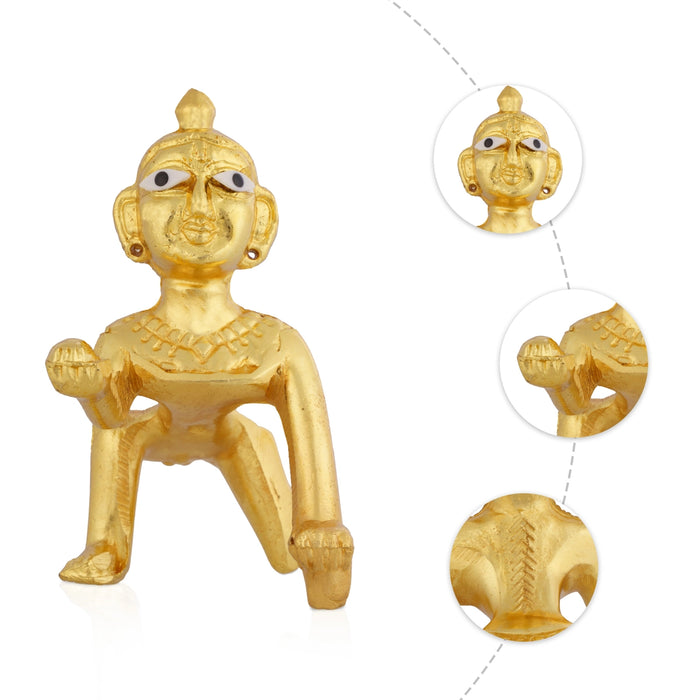 Crawling Krishna Murti - 3.25 x 2.75 Inches | Gold Polish Idol/ Kanha Ji Statue for Home & Pooja Space