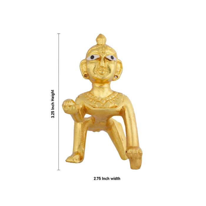 Crawling Krishna Murti - 3.25 x 2.75 Inches | Gold Polish Idol/ Kanha Ji Statue for Home & Pooja Space