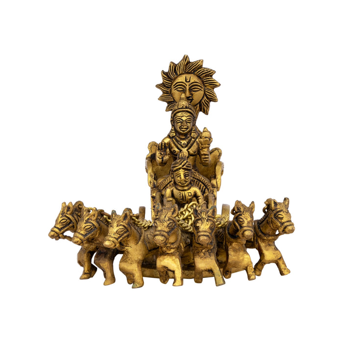 Surya Murti With Radham - 6 x 7 Inches | Sun God/ Antique Brass Idol for Pooja