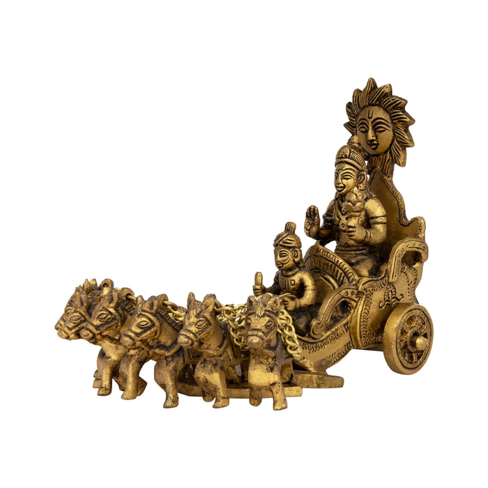Surya Murti With Radham - 6 x 7 Inches | Sun God/ Antique Brass Idol for Pooja