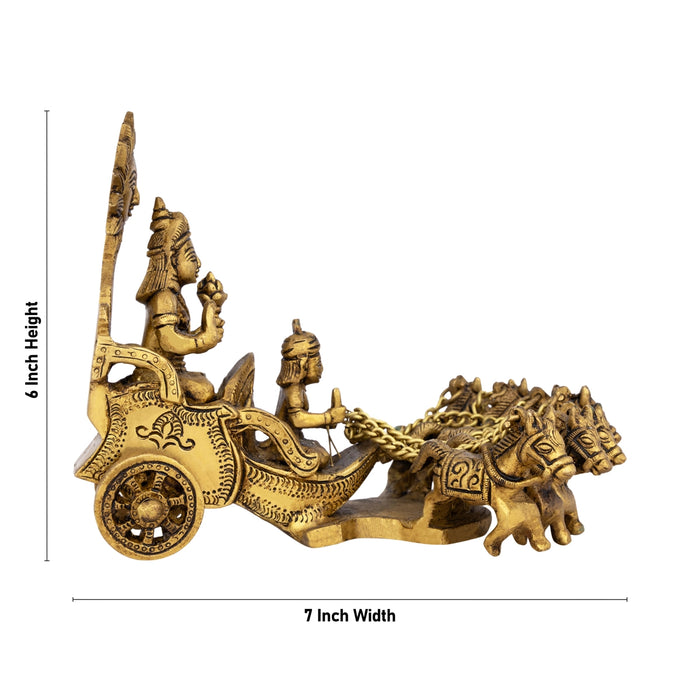 Surya Murti With Radham - 6 x 7 Inches | Sun God/ Antique Brass Idol for Pooja