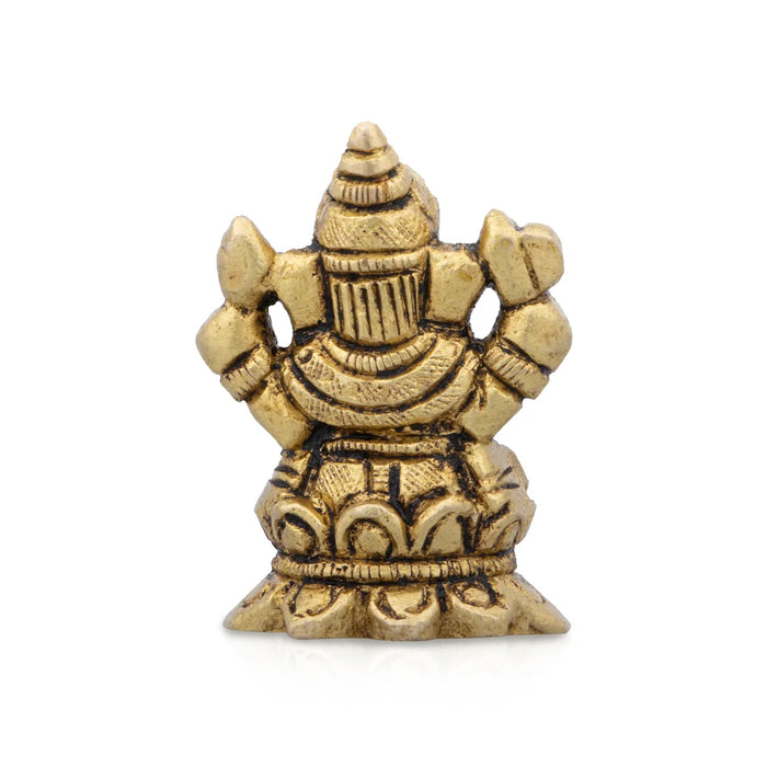 Ganesh Sitting On Kamal Statue - 2 x 1.5 Inches | Antique Brass Statue/ Vinayagar Idol for Pooja/ 150 Gms Approx