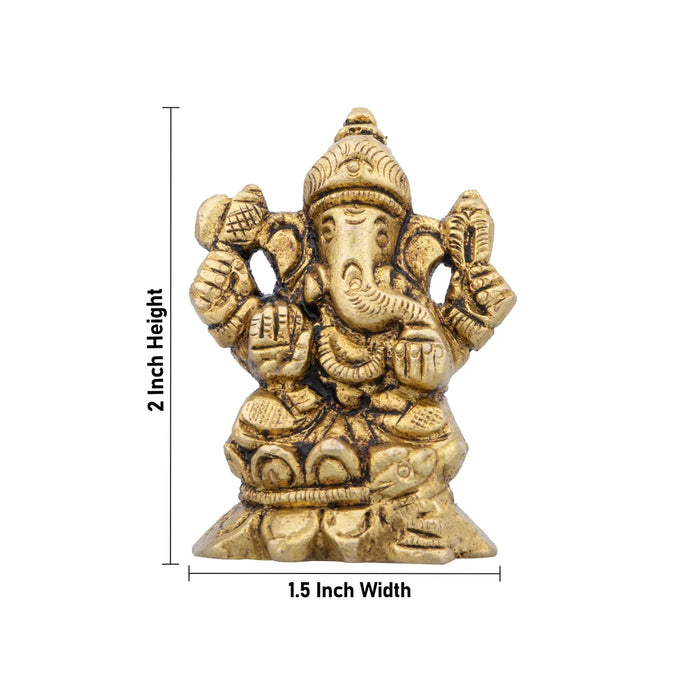 Ganesh Sitting On Kamal Statue - 2 x 1.5 Inches | Antique Brass Statue/ Vinayagar Idol for Pooja/ 150 Gms Approx