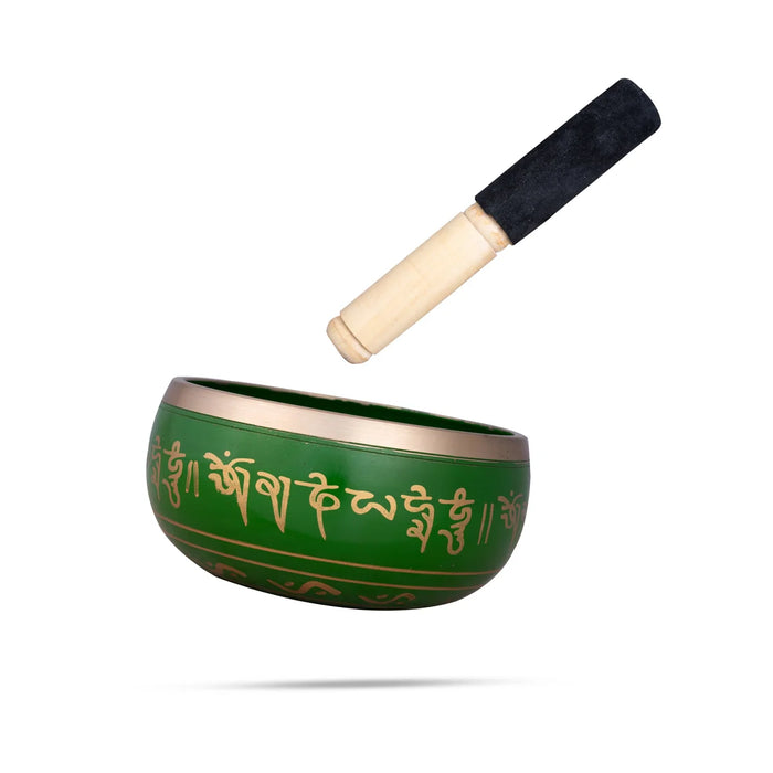 Kasa Om Bowl Enamel with Stick - 3 x 5.5 Inches | Singing Bowl/ Bronze Bowl/ 1.020 Kgs Approx