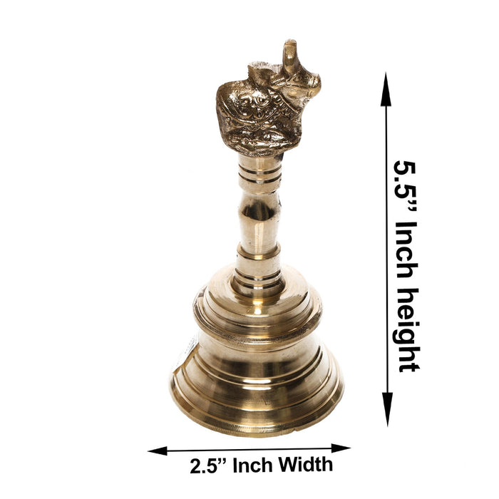 Hand Bell - 5.5 x 2.5 Inches | Nandi Handle Brass Bell/ Ghanti/ Pooja Bell for Home