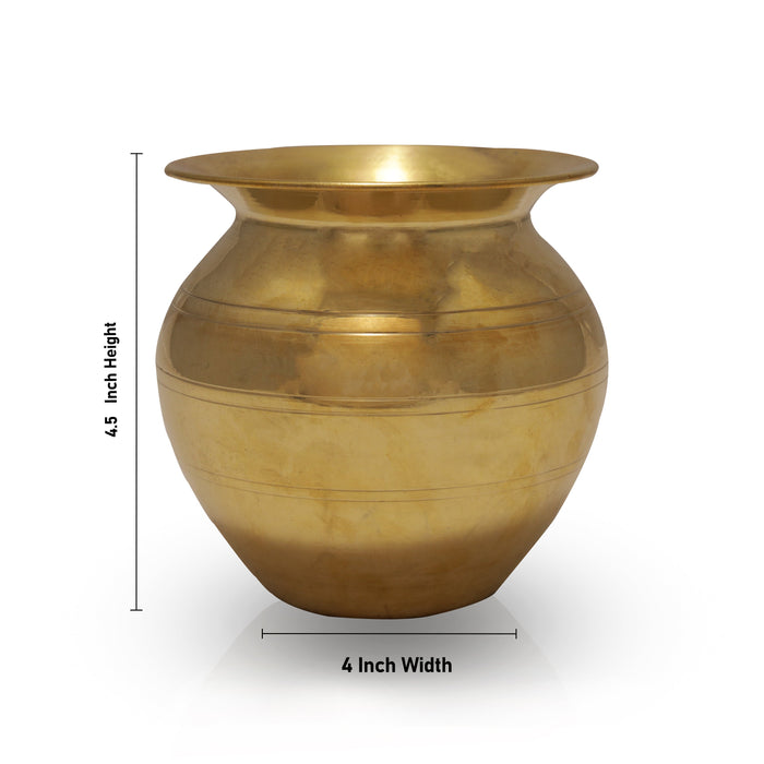 Brass Lota - 4.25 x 4 Inches | Kalash Pot/ Chombu/ Kalasam for Pooja