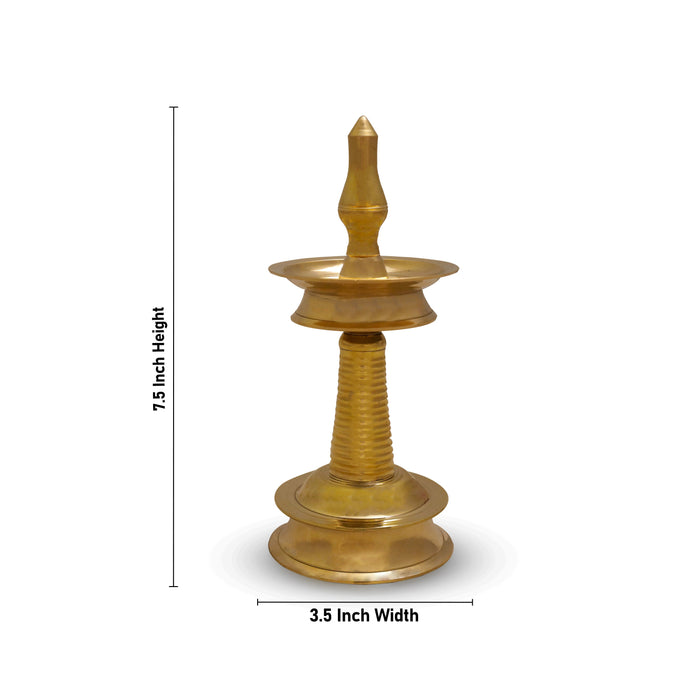 Kerala Vilakku - 7.5 x 3.5 Inches | Kerala Kuthu Vilakku/ Brass Lamp for Pooja/ 530 Gms Approx