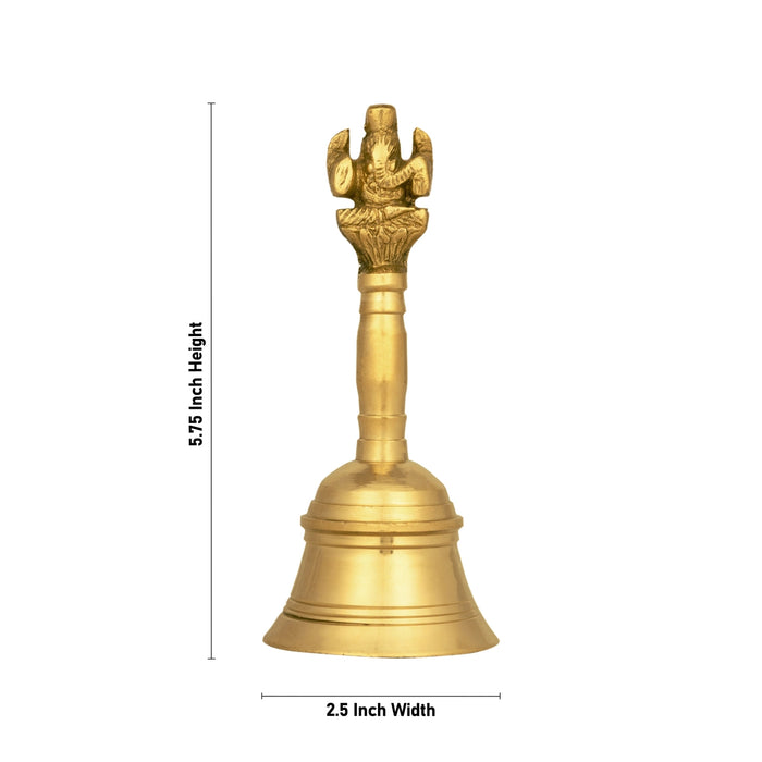 Hand Bell - 5.75 x 2.5 Inches | Brass Bell/ Ganesh Design Handle Ghanti for Pooja