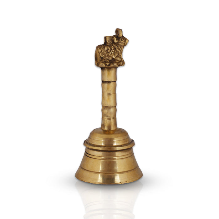 Hand Bell - 4.25 x 2 Inches | Nandi Handle Brass Bell/ Ghanti/ Pooja Bell for Home