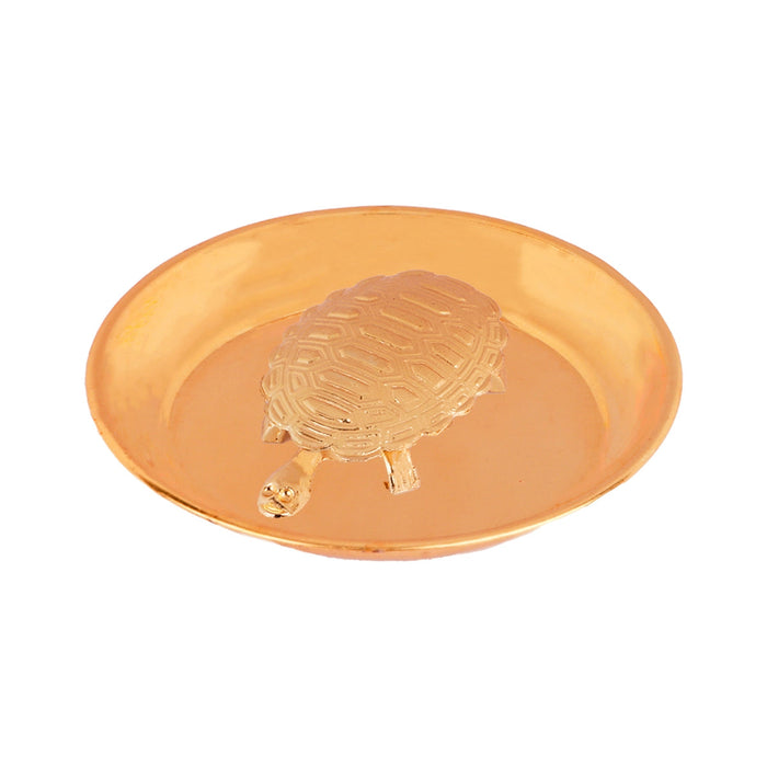 Tortoise with Plate - 0.75 x 3.5 Inches | Gold Polish Tray With Feng Shui Turtle for Home