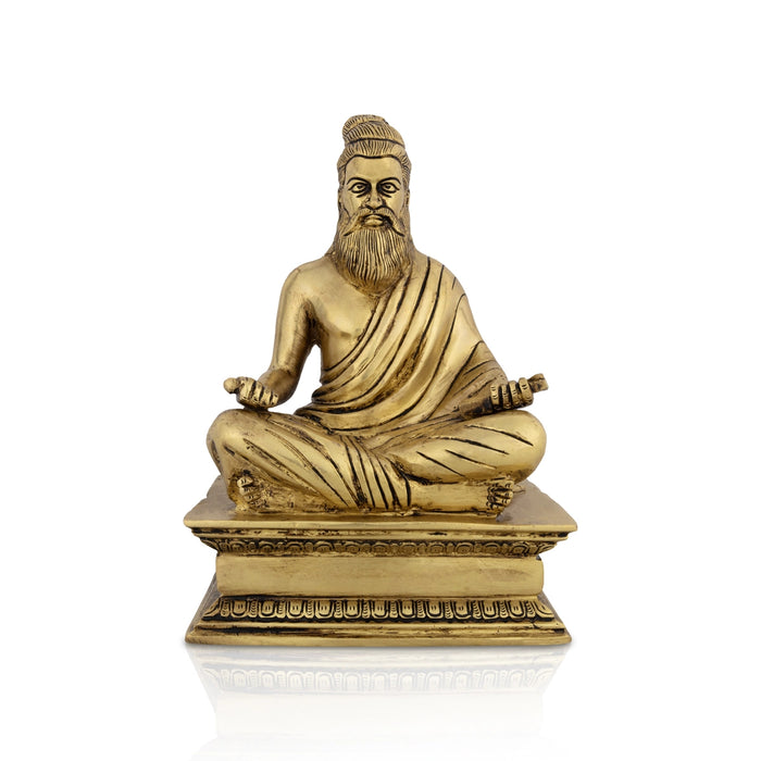 Thiruvalluvar Statue Sitting On Base - 8.5 x 6 Inches | Thiruvalluvar Silai/ Antique Brass Idol for Home