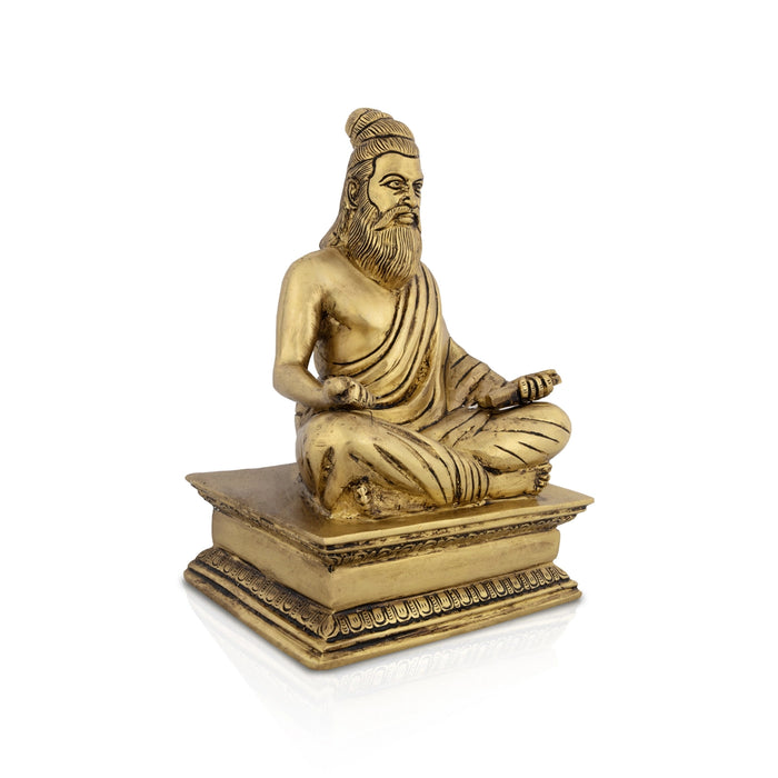Thiruvalluvar Statue Sitting On Base - 8.5 x 6 Inches | Thiruvalluvar Silai/ Antique Brass Idol for Home