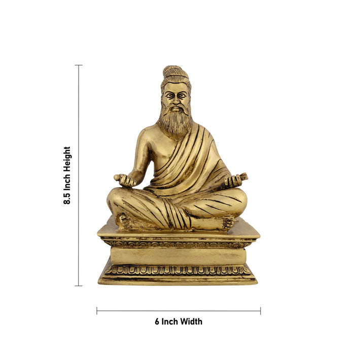 Thiruvalluvar Statue Sitting On Base - 8.5 x 6 Inches | Thiruvalluvar Silai/ Antique Brass Idol for Home
