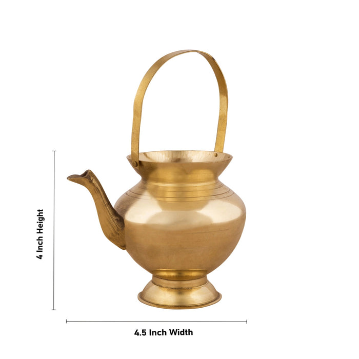 Brass Kindi With Handle - 4 x 4.5 Inches | Brass Kalash/ Brass Kamandalam for Pooja
