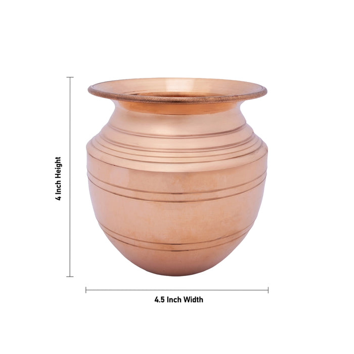 Copper Lota - 4 x 4.5 Inches | Chombu/ Kalash Pot/ Kalasham for Pooja & Temple Rituals