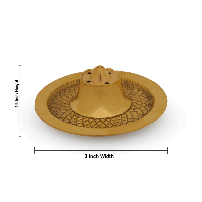 Incense Holder With Plate - 1.5 x 3 Inches | Brass Agarbathi Stand/ Agarbatti Stand for Pooja