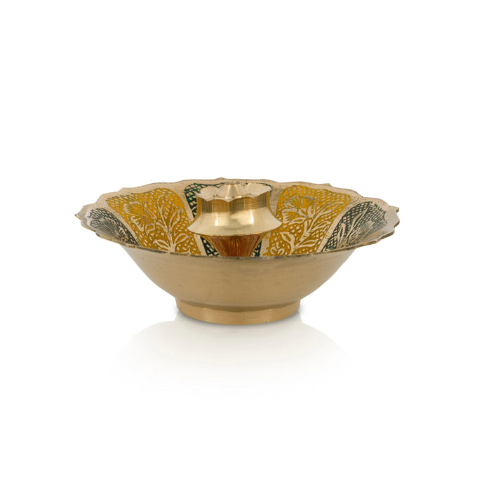 Agarbathi Stand With Bowl - 1.5 x 4 Inches | Oothupathi Stand/ Brass Incense Stick Holder for Pooja