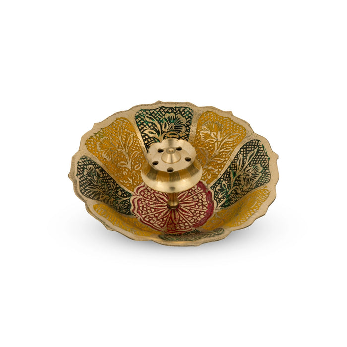 Agarbathi Stand With Bowl - 1.5 x 4 Inches | Oothupathi Stand/ Brass Incense Stick Holder for Pooja