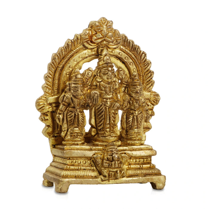 Ram Darbar Murti With Arch - 3 x 2 Inches | Antique Brass Idol/ Ram Darbar Statue With Base for Worship