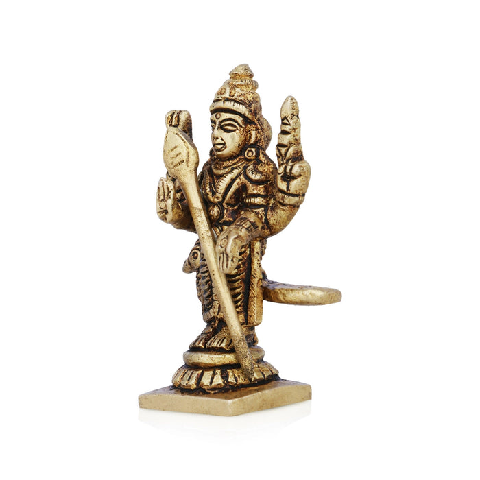 Murugan Statue Standing On Base- 2.5 x 1.75 Inches | Antique Brass Idol/Kartikeya Statue With Peacock for Pooja