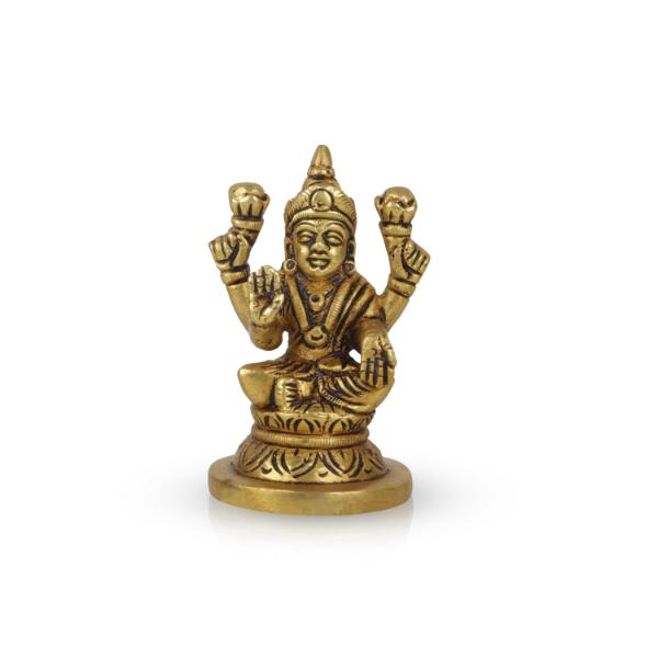 Lakshmi Statue Sitting On Base - 3 x 2 Inches | Antique Brass Idol/ Laxmi Statue/ Laxmi Idol for Pooja