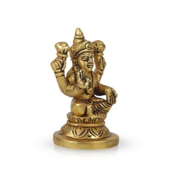 Lakshmi Statue Sitting On Base - 3 x 2 Inches | Antique Brass Idol/ Laxmi Statue/ Laxmi Idol for Pooja