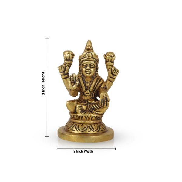 Lakshmi Statue Sitting On Base - 3 x 2 Inches | Antique Brass Idol/ Laxmi Statue/ Laxmi Idol for Pooja